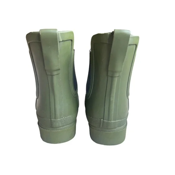 J. Crew Green Rubber Chelsea Rain Boots Women's Size 8 Short Lug-sole - Picture 2 of 8